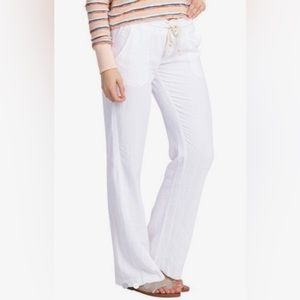 NWT Roxy White Linen Flax Oceanside Flared Pants Medium